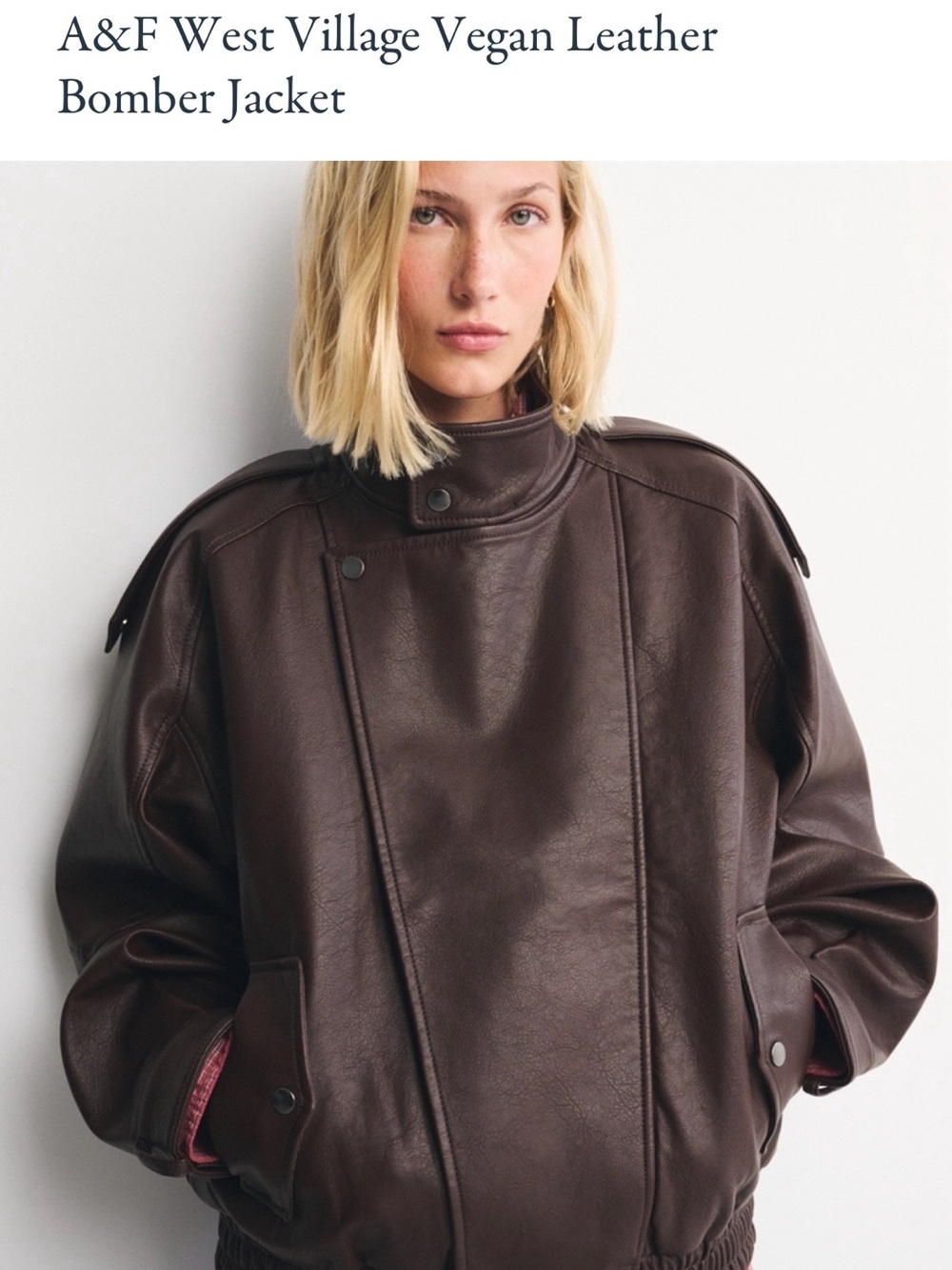 Abercrombie & Fitch West Village Vegan Leather Bomber Jacket - Dark Brown